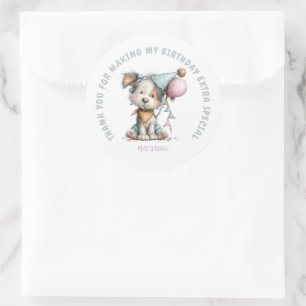 Sticker Rond Anniversaire de chien aquarelle fantaisiste