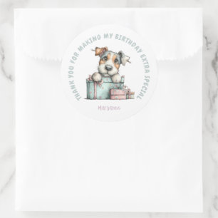 Sticker Rond Anniversaire de chien aquarelle fantaisiste