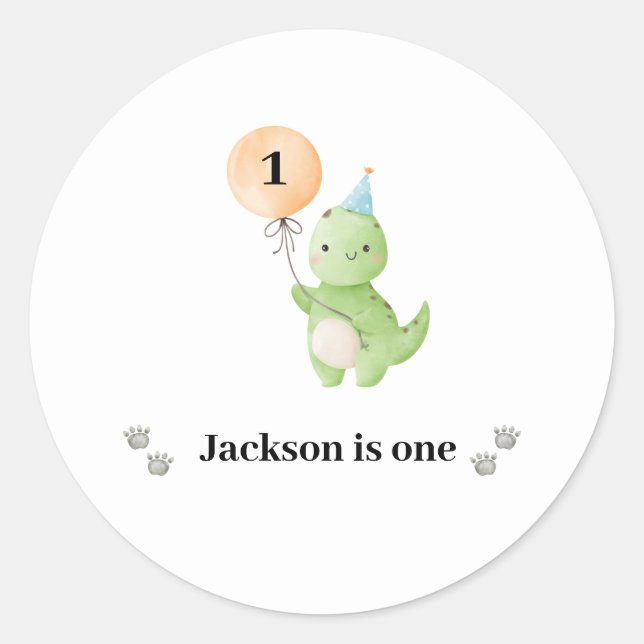 Sticker Rond Anniversaire de Cute Dinosaur (Devant)