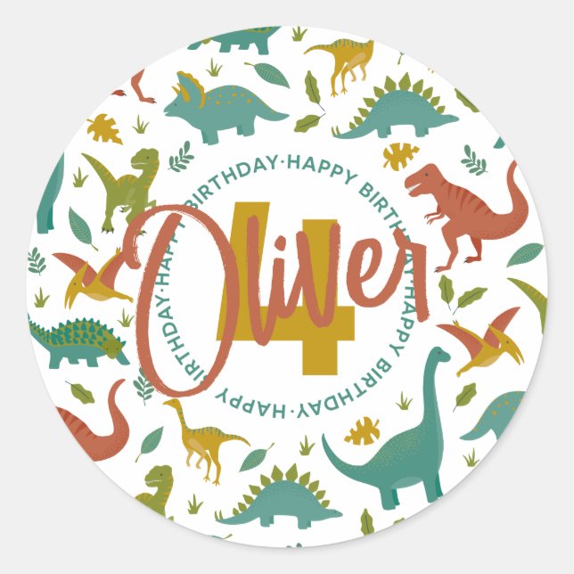 Sticker Rond Anniversaire de Dinosaur (Devant)