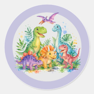 Sticker Rond Anniversaire de dinosaure coloré