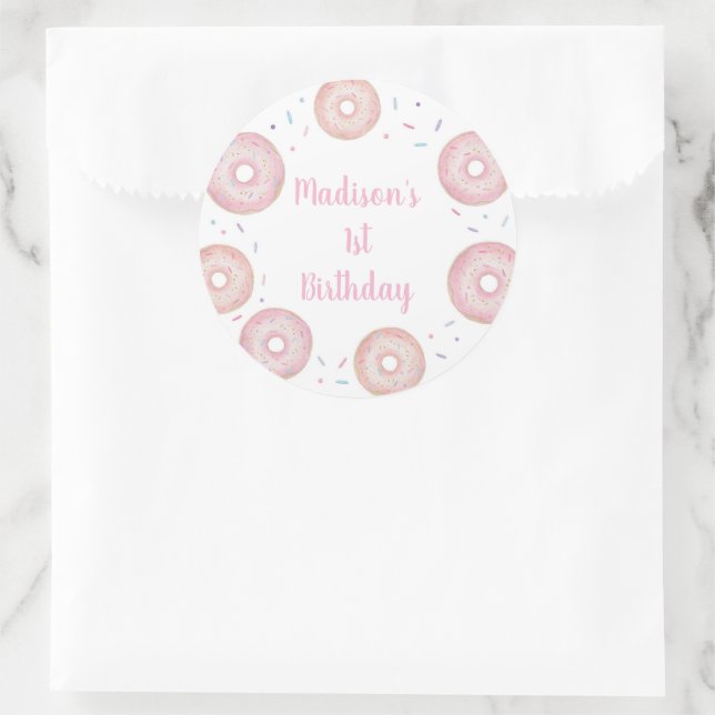 Sticker Rond Anniversaire de Donut Pastel Rose (Sac)