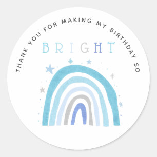 Sticker Rond Anniversaire de enfant arc-en-ciel bleu si brillan