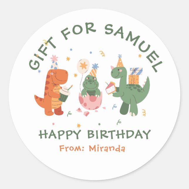 Sticker Rond Anniversaire de enfant de dinosaures enfantins col (Devant)