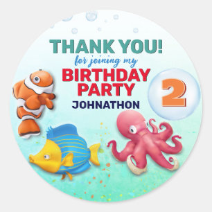 Sticker Rond Anniversaire de enfant de poissons tropicaux color