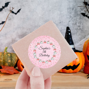 Sticker Rond Anniversaire de enfant d'Halloween Pink Bow mignon
