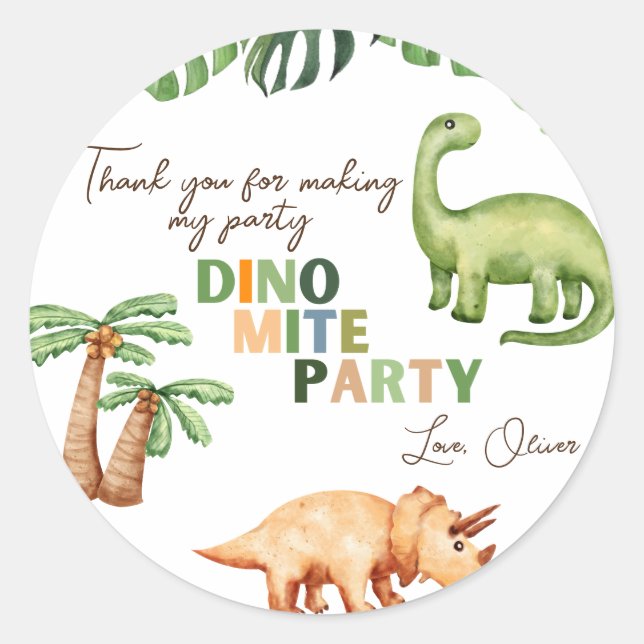 Sticker Rond Anniversaire de enfant du parti Dino-mite (Devant)