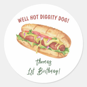 Sticker Rond Anniversaire de enfant Hot Dog Watercolor