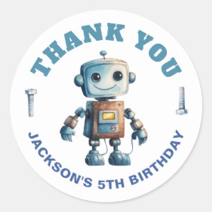 Sticker Rond Anniversaire de enfant Merci robotique moderne