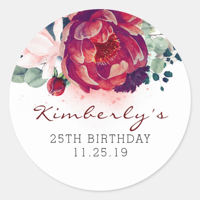 Sticker Rond Anniversaire de la Bourgogne rouge et rose (Devant)