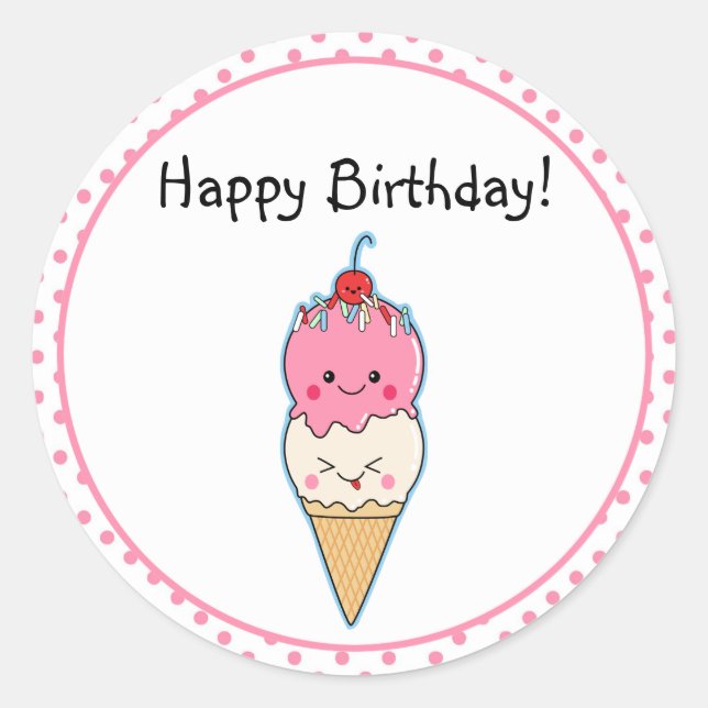 Sticker Rond Anniversaire de la crème glacée mignonne (Devant)