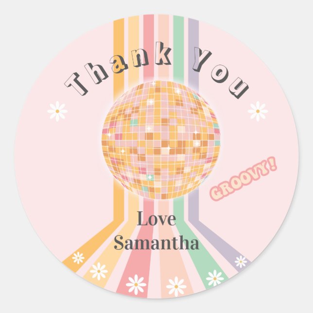 Sticker Rond Anniversaire de la discothèque Retro super Daisy (Devant)