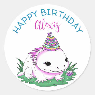 Sticker Rond Anniversaire de la fille à thème Axolotl personnal