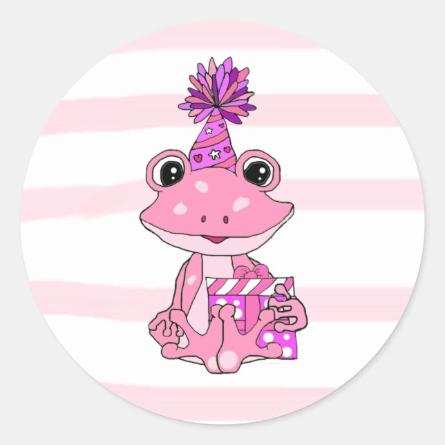 Sticker Rond Anniversaire de la fille de la grenouille violette (Devant)