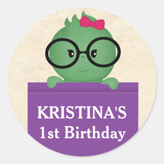 Sticker Rond Anniversaire de la fille du ver de livre (Devant)