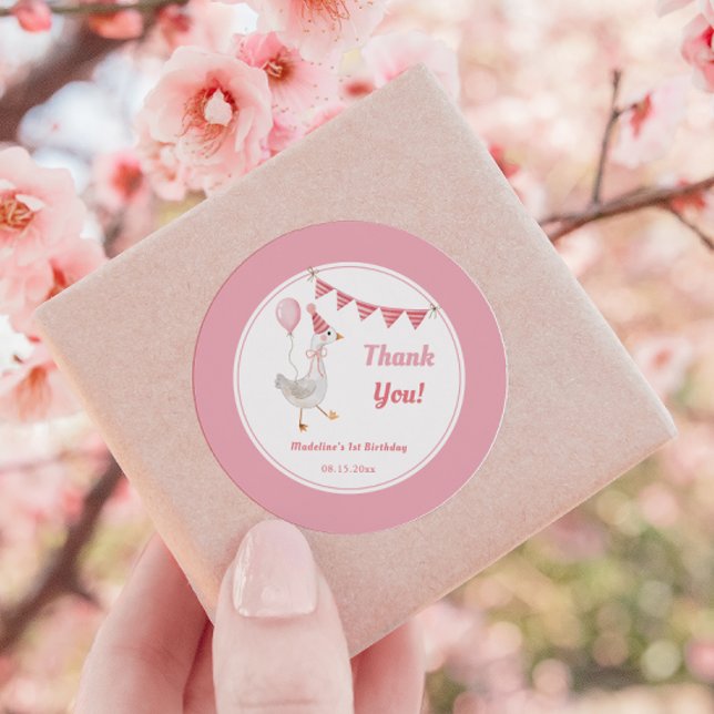 Sticker Rond Anniversaire de la fille rose d'Oie sotte (Créateur téléchargé)
