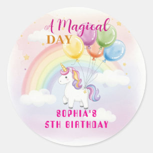 Sticker Rond Anniversaire de la licorne magique et arc-en-ciel