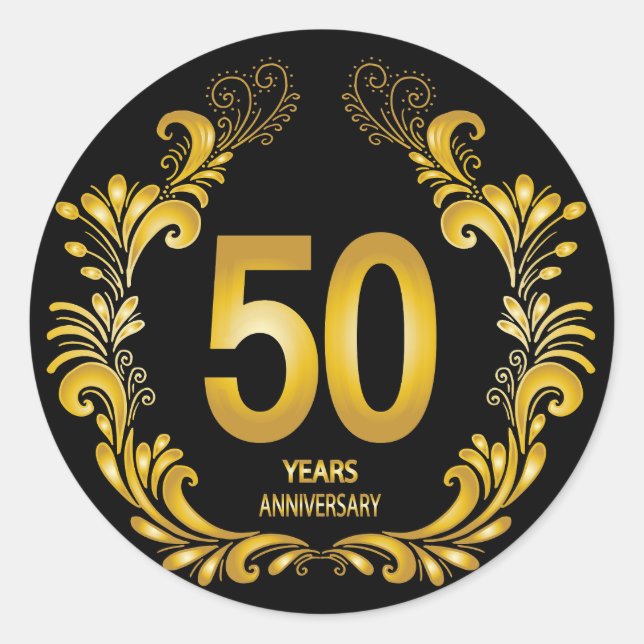 Sticker Rond Anniversaire de la Parties scintillant d'or de 50  (Devant)