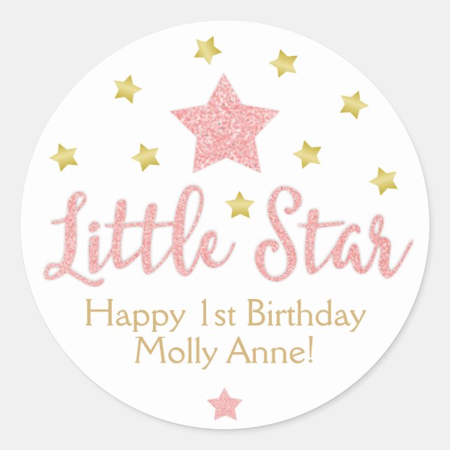 Sticker Rond Anniversaire de la petite étoile rose et de l'or (Devant)