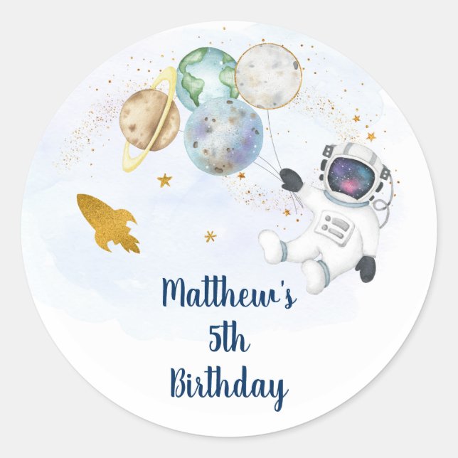 Sticker Rond Anniversaire de l'astronaute Blue Gold (Devant)