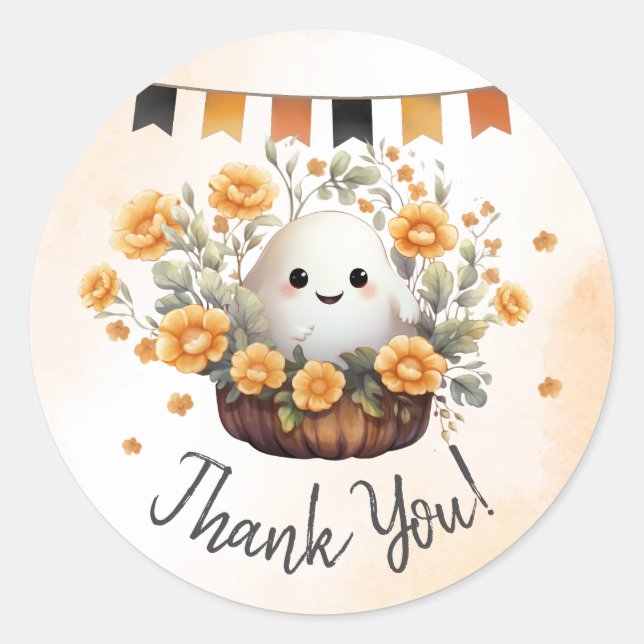 Sticker Rond Anniversaire de l'Halloween Ghost Cute (Devant)