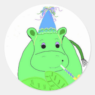 Sticker Rond Anniversaire de l'Hippopotame Vert
