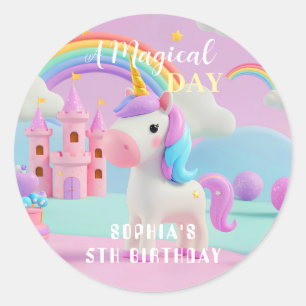 Sticker Rond Anniversaire de Licorne Fantastique Pastel