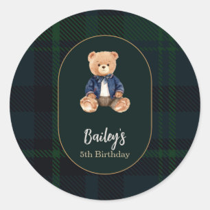 Sticker Rond Anniversaire de l'ours en vichy classique