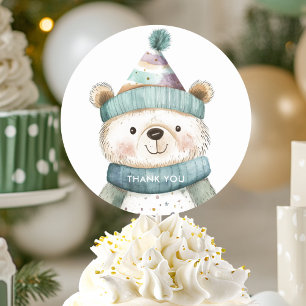 Sticker Rond Anniversaire de l'ours vert   Winter Wonderland