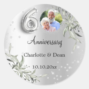 Sticker Rond anniversaire de mariage de 60 ans argent diamants 