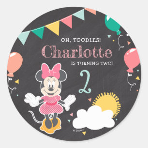 Sticker Rond Anniversaire de Minnie Mouse sur tableau noir