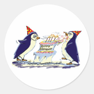 Sticker Rond Anniversaire de pingouin