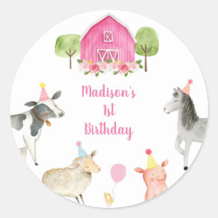 Sticker Rond Anniversaire de Pink Farm Barnyard
