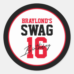 Sticker Rond Anniversaire de style universitaire Rouge Swag 16