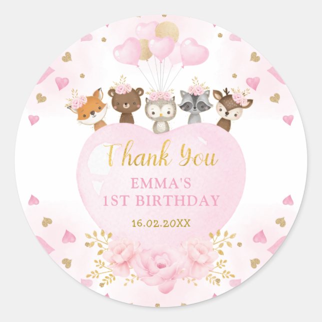 Sticker Rond Anniversaire de Valentines de Bois Rose Gold (Devant)