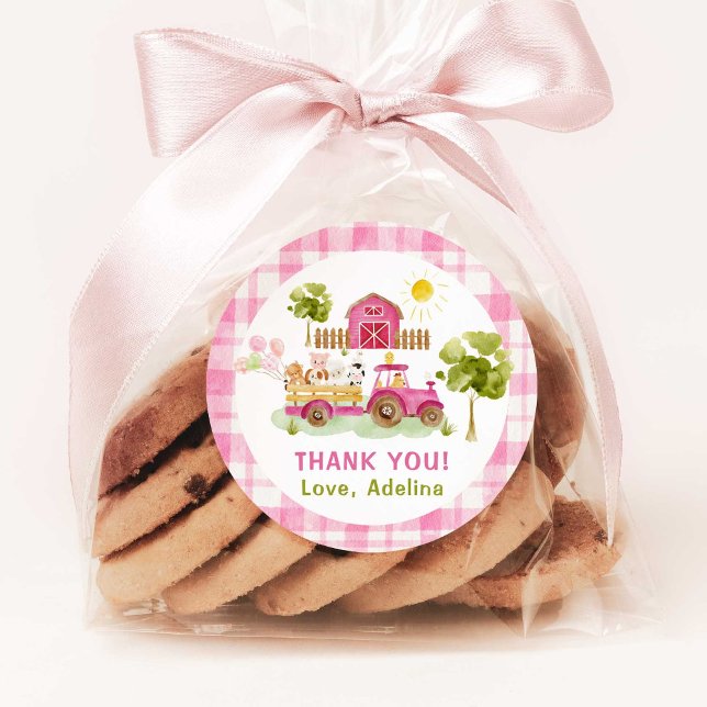 Sticker Rond Anniversaire des animaux de ferme roses (Créateur téléchargé)