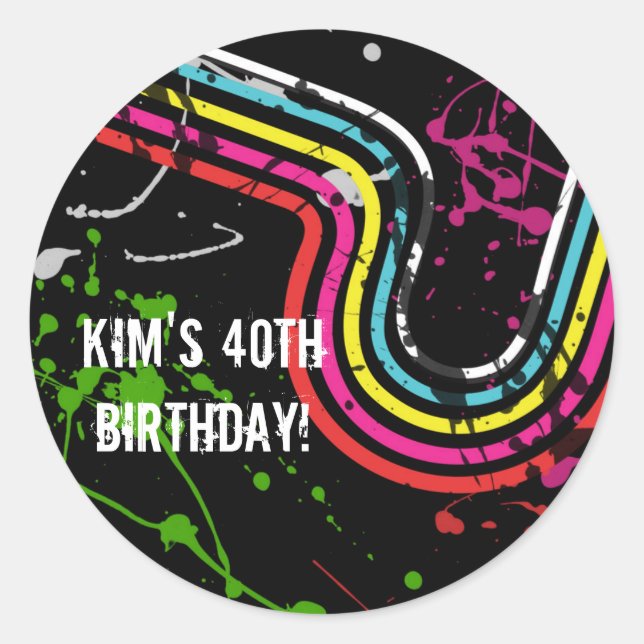 Sticker Rond Anniversaire des années 80 Retro Treat Favor (Devant)