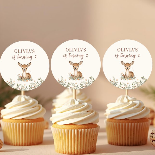 Sticker Rond Anniversaire des cerfs de forêt | Forêt rustique (Créateur téléchargé)