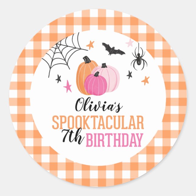 Sticker Rond Anniversaire des Citrouilles roses orange d'Hallow (Devant)