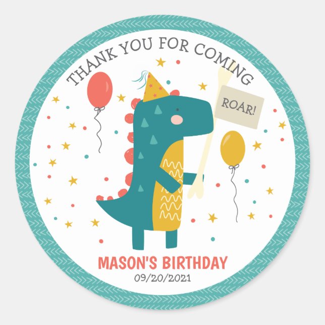 Sticker Rond Anniversaire des Dinosaures de Roar (Devant)