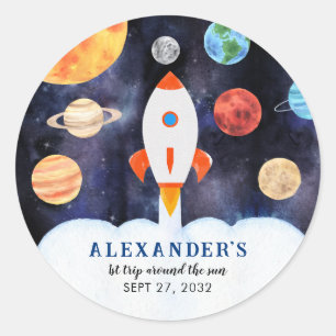 Sticker Rond Anniversaire des enfants de la fusée spatiale de l