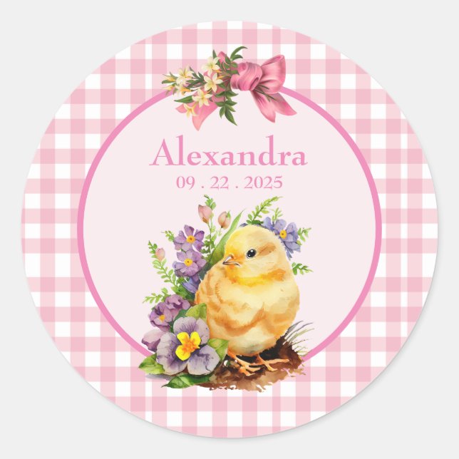 Sticker Rond Anniversaire des filles roses En vichy (Devant)