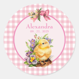 Sticker Rond Anniversaire des filles roses En vichy