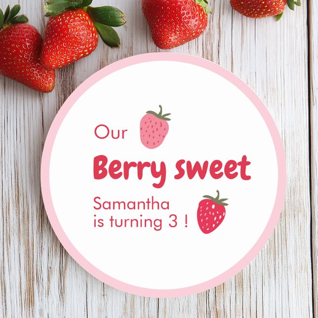 Sticker Rond Anniversaire des fraises roses et rouges (Créateur téléchargé)