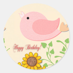 Sticker Rond Anniversaire des oiseaux et des tournesols