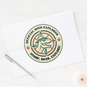 Sticker Rond Anniversaire Dino Explorateur Dinosaure Pata Boom