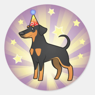Sticker Rond Anniversaire Doberman Pinscher (oreilles de disque
