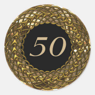 Sticker Rond Anniversaire du 50e Mariage Chic Gold & Black