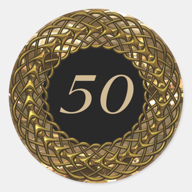 Sticker Rond Anniversaire du 50e Mariage Chic Gold & Black (Devant)