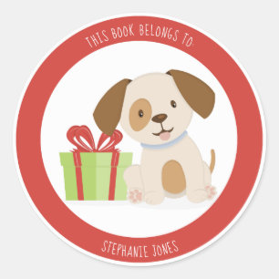 Sticker Rond Anniversaire du chiot mignon Ce livre appartient à